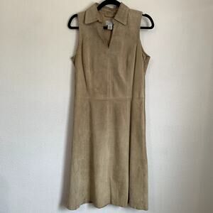 Vintage LOFT Suede Leather Dress in Tan Contrasting Black Stitch